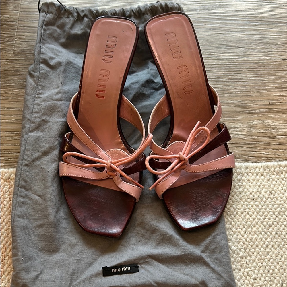 Miu Miu Women's Pink and Brown Sandals 36